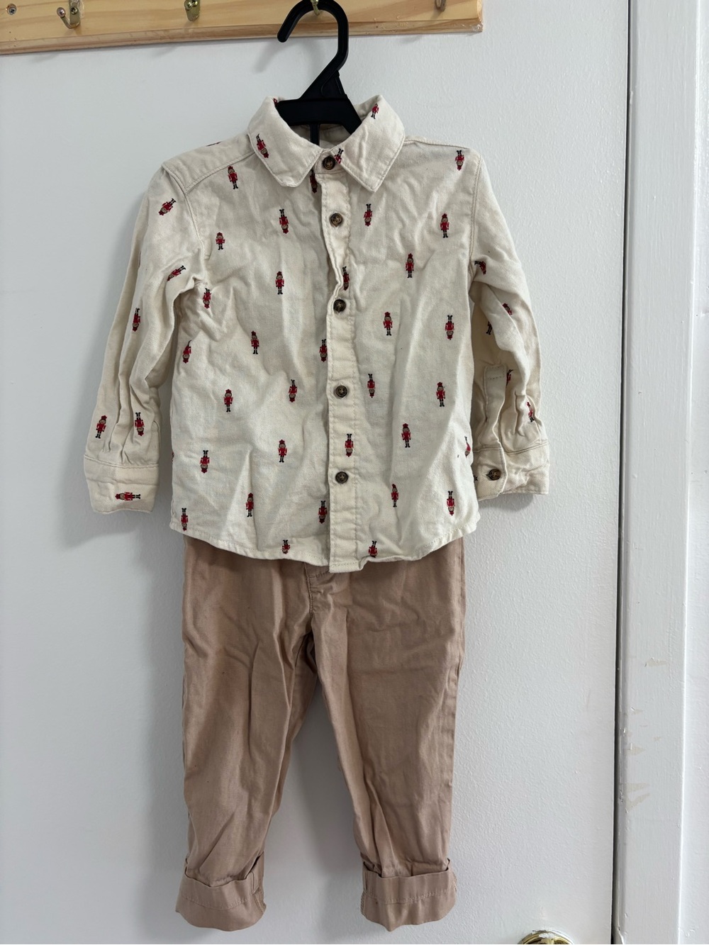 Carter's Cream Button-Down Shirt with Red Embroidery